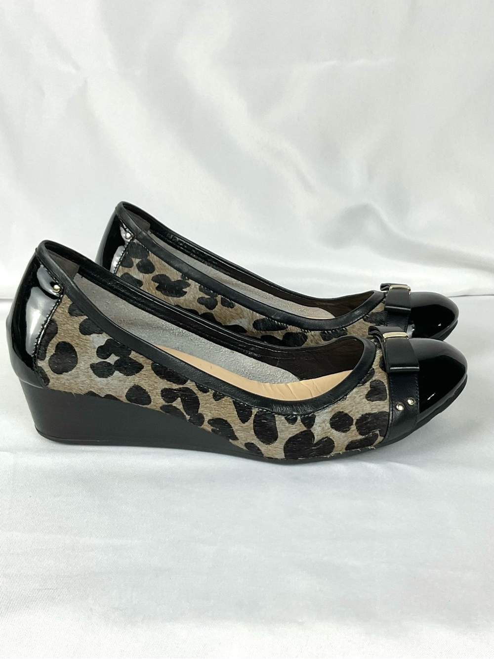 Cole Haan Air Monica Leopard Wedge Shoes Sz 10.5 Calf Hair Animal Print Mob Wife